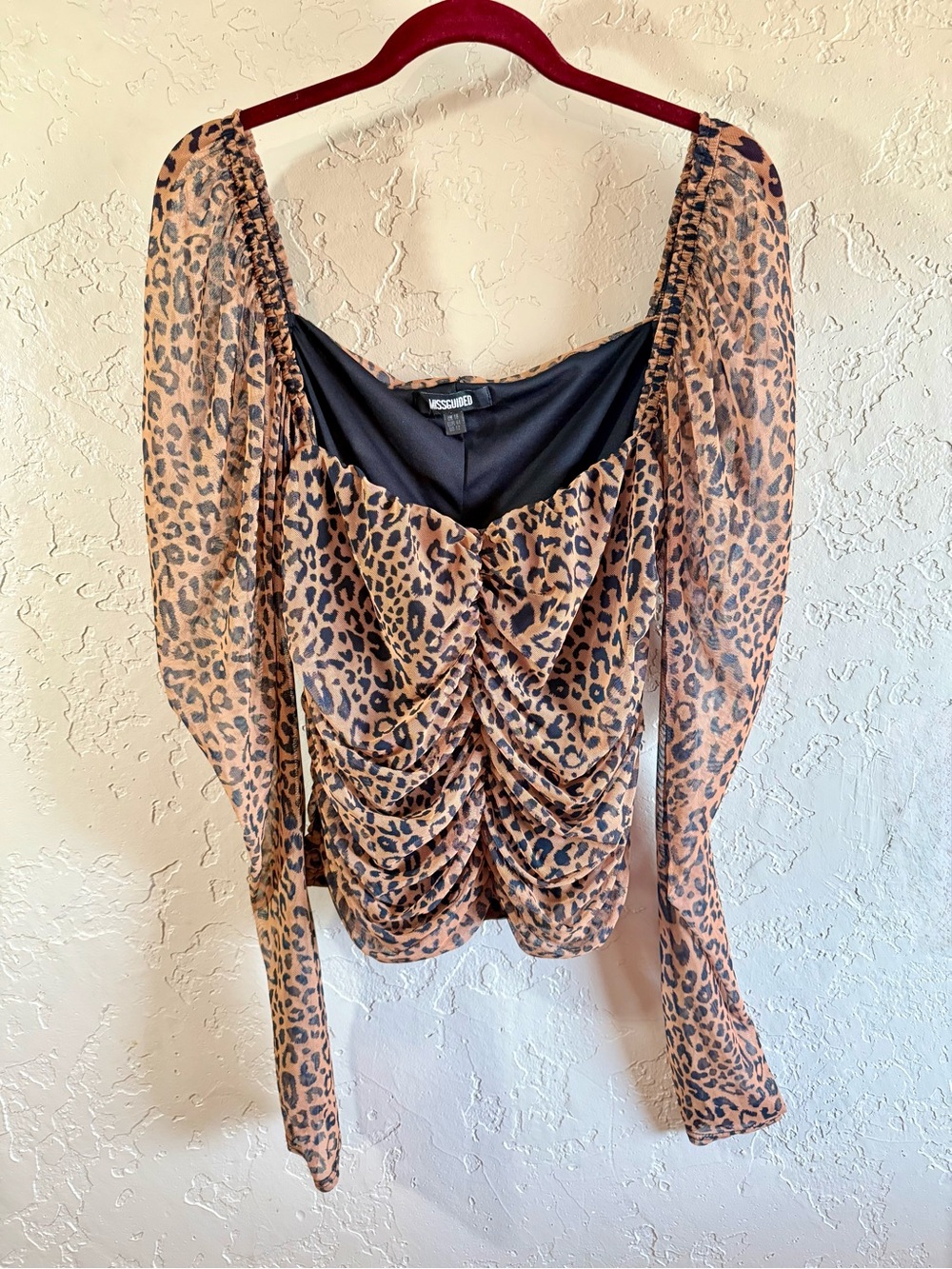 Misguided Leopard Print Ruched Square-Neck Top - Brown